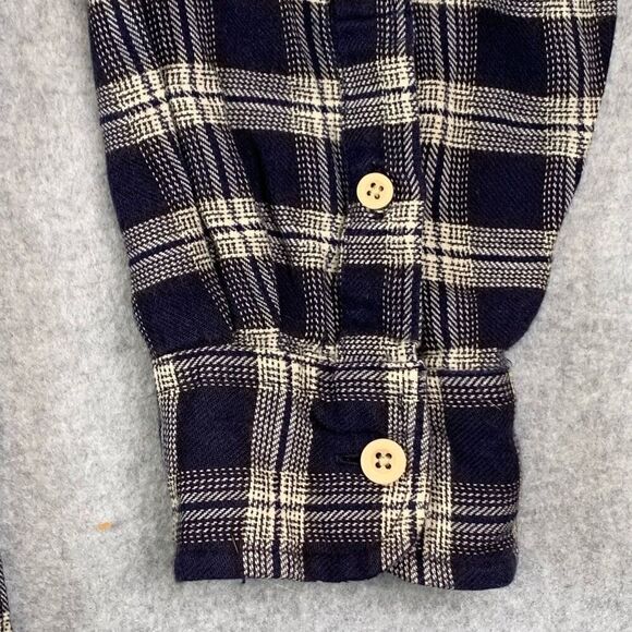 J Crew Men’s Size Large Casual Button Down Shirt Navy Blue Plaid Long Sleeve - Picture 5 of 10